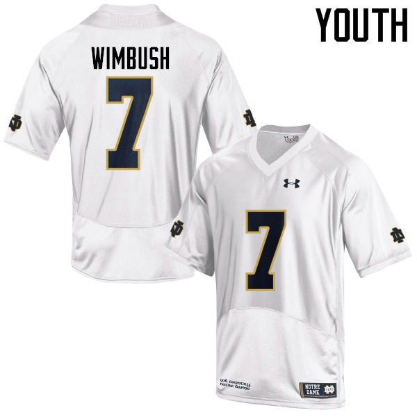 Youth NCAA Notre Dame Fighting Irish #7 Brandon Wimbush Stitched College Under Armour Authentic White Football Jersey CG10B04HO